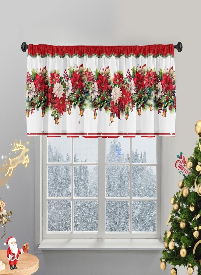 SUNWISHA Christmas Poinsettia Curtains Valance for Kitchen Window 52 x 18 Inch Window Decor Red - Image 3